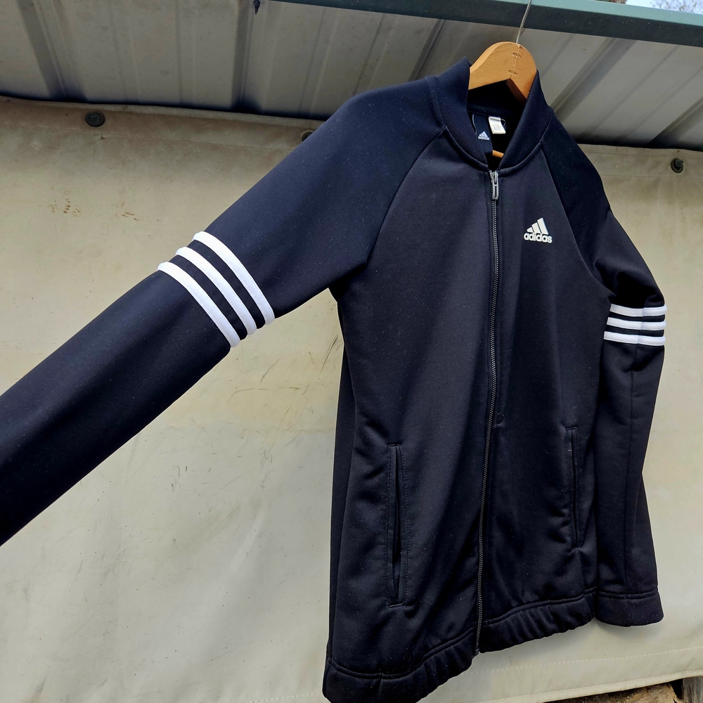 Adidas Women's Black Warm-up Track Jacket with White Stripes SMALL